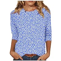 Summer Tops for Women 2024,Plus Size Tops for Women 3/4 Length Sleeve Womens Tops Round Neck Trendy Print Graphic Shirt