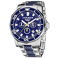 Akribos XXIV Men's Chronograph 'Conqueror' Watch - 3 Multifunction Subdials with Date Window - Diver Watch 330 feet Water Resistant On Stainless Steel Bracelet - AK561