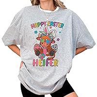 DuminApparel Happy Easter Heifer Highland Cow Farm Funny Easter Day Bunny Women Kid T-Shirt, Unisex Sized, Comfort Colors Multi