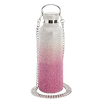 Diamond Bling Water Bottle With Lid And Removable Carrying Strap, Stainless Steel Vacuum Insulated, Bedazzled With Over 5000 Rhinestones, 25-Ounce, Ombre Pink to Silver