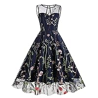 Wellwits Women's Embroidery Mesh Overlay Vintage Cocktail Formal Dinner Dress