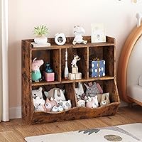 Kids Bookshelf and Bookcase Toy Storage Multi Shelf with Cubby Organizer Cabinet for Boys Girls,for Children Playroom Hallway Kindergarten School (Rustic Brown)