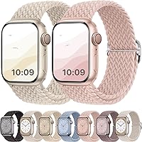 Braided Watch Band Compatible with Apple Watch Bands 49mm 45mm 44mm 42mm 41mm 40mm 38mm, 2 Pack Adjustable Buckle Stretchy Elastic Solo Loop for iWatch 9 Ultra 8 7 6 SE 5 4 3 2 1 Men & Women