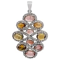 Cluster pendant !! 6.20 ct natural gemstones 925 sterling silver Trio Infinity pendant (multi tourmaline)