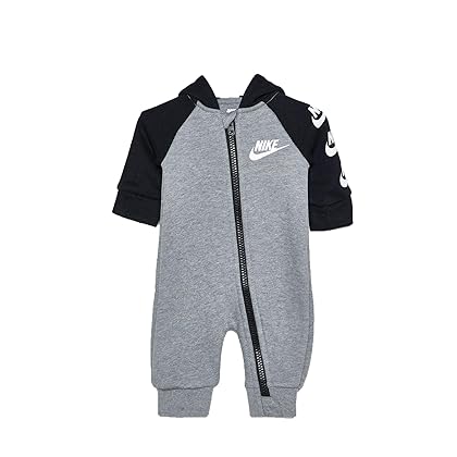 Nike Baby`s Futura Long Sleeve Full Zip Hooded Coverall (Dark Grey Heather(56F869-042)/Black, 6 Months)
