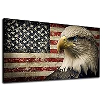 American Flag Canvas Wall Art - Flag of USA with Eagle Pictures for Wall Decor Patriotic Canvas Printing Artwork Vintage Rustic Design for Living Room Home Office Wall Decoration 30