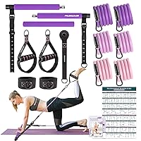 Pilates Bar Kit with Resistance Bands, 3-Section Pilates Bar with Clear Scale & Adjustable Metal Buckle, Durable Carabiner, Pilates Bar Kit for Women Full-Body Workout
