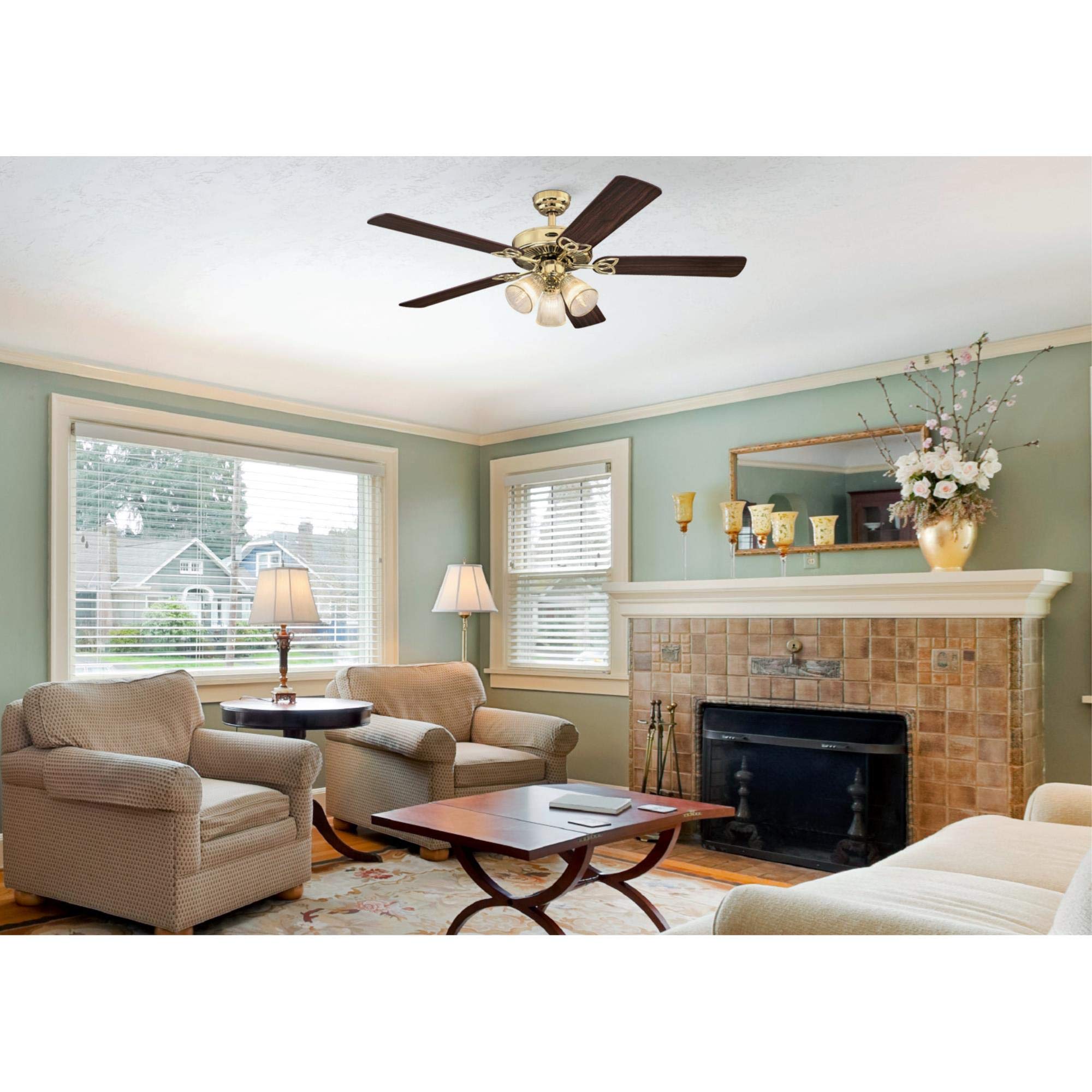 Westinghouse Lighting 7233800 Vintage Indoor Ceiling Fan with Light, 52 Inch, Polished Brass