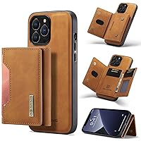 2 in 1 Magnetic Detachable Wallet Luxury Leather Phone Case for iPhone 13 14 12 11 Pro Max Mini X XS XR SE 8 7 Plus Shell, Cardholder Stand Back Cover(14 Pro,Tan)