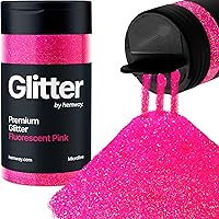 Hemway Fluorescent Pink Glitter Microfine 125g/4.4oz Powder Metallic Resin Craft Flake Shaker for Epoxy Tumblers, Hair Face Body Eye Nail Art Festival, DIY Party Decorations Paint