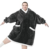 Bedsure Oversized Wearable Blanket Hoodie - Sherpa Hooded Blanket Adult as Gifts for Men Mom Women, Big Sweatshirt Blanket Oversize Grey Black