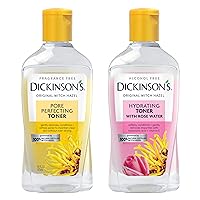Dickinson's Witch Hazel Facial Toner Duo: Original Pore Perfecting Toner (1 16 Fl. Oz Bottle) and Enhanced Hydrating Toner with Rosewater (1 16 Fl. Oz Bottle), 100% Natural