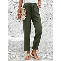 Women's Pants Pants for Women Drawstring Waist Straight Leg Pants (Color : Army Green, Size : X-Large)