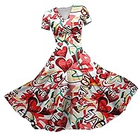 Dresses for Women 2024 Sexy V-Neck Princess Dress Valentines Day Waist Pull Pleated Short Sleeve Dress