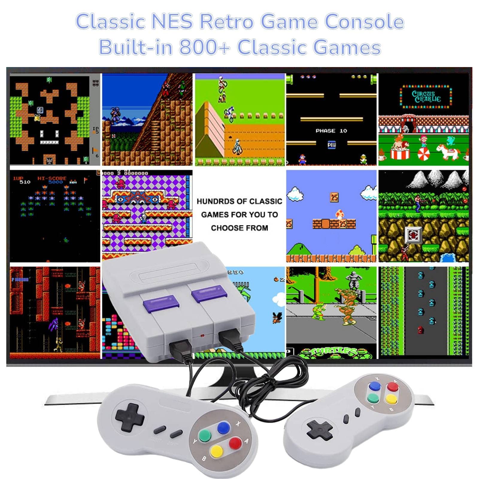 Retro Game Console, Classic Mini Game System, Built-in 800+ Classic Games, 2 Classic Controllers, AV Output Plug and Play, is a Gift for Adults and Children