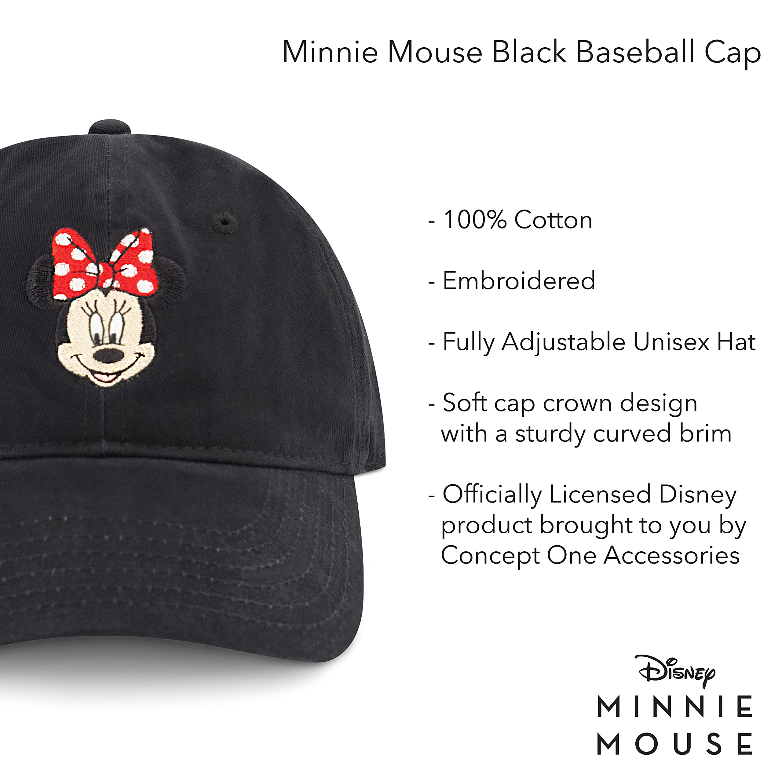Concept One unisex-adult womens Concept One Disney's Minnie Mouse Bows Embroidered Cotton Adjustable Dad Hat With Curved Brim