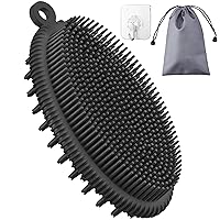 HEETA Silicone Body Scrubber, Gentle Exfoliating Body Scrubber, 2 in 1 Silicone Loofah Brush for Shower, Silicone Body Brush Easy to Clean, Lathers Well, Carry Easily, Black