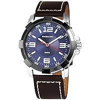 Excellanc Men's Watch Blue Silver Black Analogue Metal Faux Leather Quartz Wrist Watch, Strap.