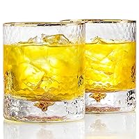 Lysenn Whiskey Glasses for Men, Old Fashioned Glass with Gold Flakes for Drinking, Hand Blown Bourbon Glass Gifts for Men, 10 Fl Oz, Set of 2 (Hammered)