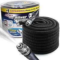 Pocket Hose Silver Bullet 100 ft Turbo Shot Nozzle Multiple Spray Patterns Expandable Garden Hose 3/4 in Solid Aluminum Fittings Lead-Free Lightweight and No-Kink, Black