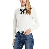 CeCe Womens Long Sleeve Bow Detail Pullover Sweater (Antique White, Large)