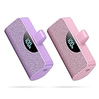 [2 Pack] Small Portable Charger 5200mAh for iPhone,Ultra Compact PD Fast Charging Power Bank,LCD Display Mini Battery Pack Compatible with iPhone 14/14 Pro Max/13/13 Pro Max/12/12 Pro/11-Pink+Purple