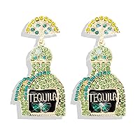 Tequila Earrings Champagne Earrings for Women Girls Champagne Bottle Earrings Tequila Earrings Margarita Earrings Crystal Wine Glass Dangle Earrings Party Celebration Jewelry Gifts for Women