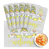 Cute Lemon Gnome PVC Placemats Set of 6 for Dining Table, Washable Wipeable Vinyl Table Mats, Summer Fruits Welcome Non-Slip Place Mats Indoor for Kitchen Table Party Kids