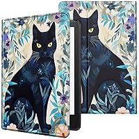 Case for All-New Kindle 11th Generation 6 inch 2022 Lightweight Protective Smart Stand Cover with Auto Wake Sleep Case for Kindle 2022 11th Gen E-Reader - Black Cat Floral Leaf