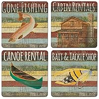 CoasterStone Absorbent Coasters, Lake Words, Set of 4, 4-1/4 Inch, 4-1/4