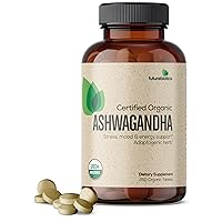 Certified Organic Ashwagandha Stress Mood & Energy Support Adaptogenic Herb, Non-GMO, 250 Organic Tablets