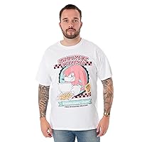 Sonic The Hedgehog Mens T-Shirt | Knuckles Pizzeria Short Sleeve White Graphic Tee for Adults | Gaming Gift for Him