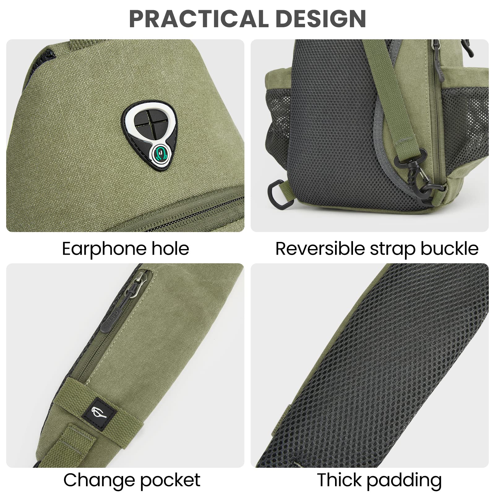 G4Free Canvas Sling Bag Crossbody Backpack with USB Charging Port & RFID Blocking, Hiking Daypack Chest Bag for Women Men