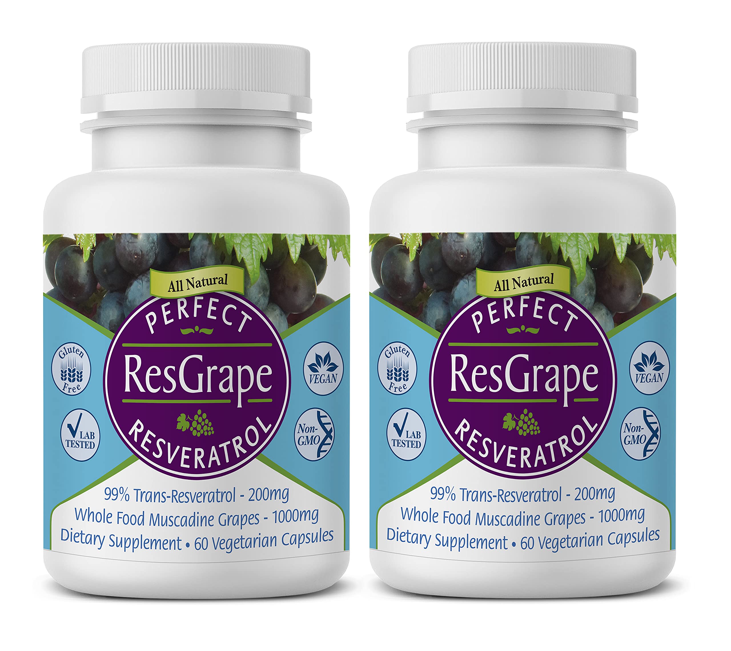 Perfect Supplements – Perfect ResGrape Resveratrol – 60 Capsules – Trans-Resveratrol & Organic Muscadine Grapes – Anti-Aging & Inflammation - 2 Pack