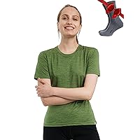Merino.tech Merino Wool T Shirt Women - 100% Merino Wool Base Layer Women Short Sleeve Tee + Merino Wool Hiking Socks