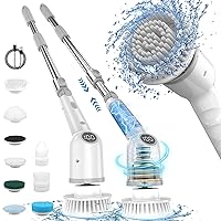 Electric Spin Scrubber, IMAXTOP Cordless Cleaning Brush with 8 Replaceable Brush Heads, Bathroom Scrubber with Adjustable & Detachable Handle Shower Cleaner for Bathroom,Tub,Kitchen Window (Gray)