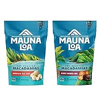 Mauna Loa Premium Hawaiian Roasted Macadamia Nuts 2 pack, Hawaiian Sea Salt Flavor & Kiawe Smoked BBQ, 8 Oz ea