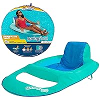 Spring Float Recliner Chair for Swimming Pool, Inflatable Pool Floats Adult with Fast Inflation, Cup Holder & Foot Rest for Ages 15 & Up, Aqua