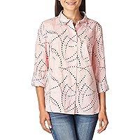 Tommy Hilfiger Button-Down Shirts for Women, Casual Tops, Sky Captain Spinning Heart, Medium