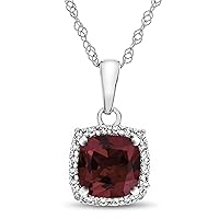 Solid 10k White Gold 6mm Cushion-Cut Center Stone with White Topaz accent stones Halo Pendant Necklace