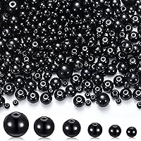 Sureio 1000 Pcs Glass Pearl Beads for Jewelry Making 6 Sizes Seed Pearl Bulk Tiny Satin Luster Round Loose Faux Pearl Beads with Holes Beads for DIY Necklace Bracelet Earring Decor(Black)
