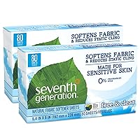 Seventh Generation Fabric Softener Sheets, Free and Clear, 80-Count (Pack of 2) Packaging May Vary