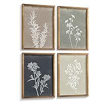 Framed Boho Wall Art Set of 4 for Wooded Minimalist Botanical Print Wall Art for Rustic Vintage Farmhouse Home Kitchen Wall Decor (Brown, 12x16)