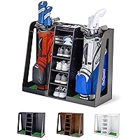 GoSports Premium Wooden Golf Bag Organizer and Storage Rack - Holds 2 Golf Bags - Black, White or Brown Finish