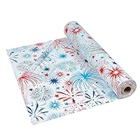 Fun Express USA Patriotic Fireworks Burst Plastic Tablecloth Roll - 100 feet Long - Fourth of July Party Supplies - 1 Roll