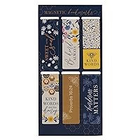 Christian Art Gifts Colorful Inspirational Magnetic Scripture Bookmark Set for Women: Kind Words are Like Honey Themed Navy Blue & Yellow Multicolor Floral Theme for Books, Bibles, Papers, Set of 6