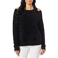 Michael Stars Women's Fluffy Knit Long Sleeve Crew Neck with Shoulder Slits