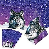 gisgfim 3pcs Wolf Party Table Covers Plastic Tablecloth, Wolf Disposable Party Supplies Favors Boys Girls Birthday Party Decorations