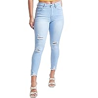YMI Women's Junior Wannabettabutt Repreve Mid-Rise Ankle Jeans with Frayed Hem