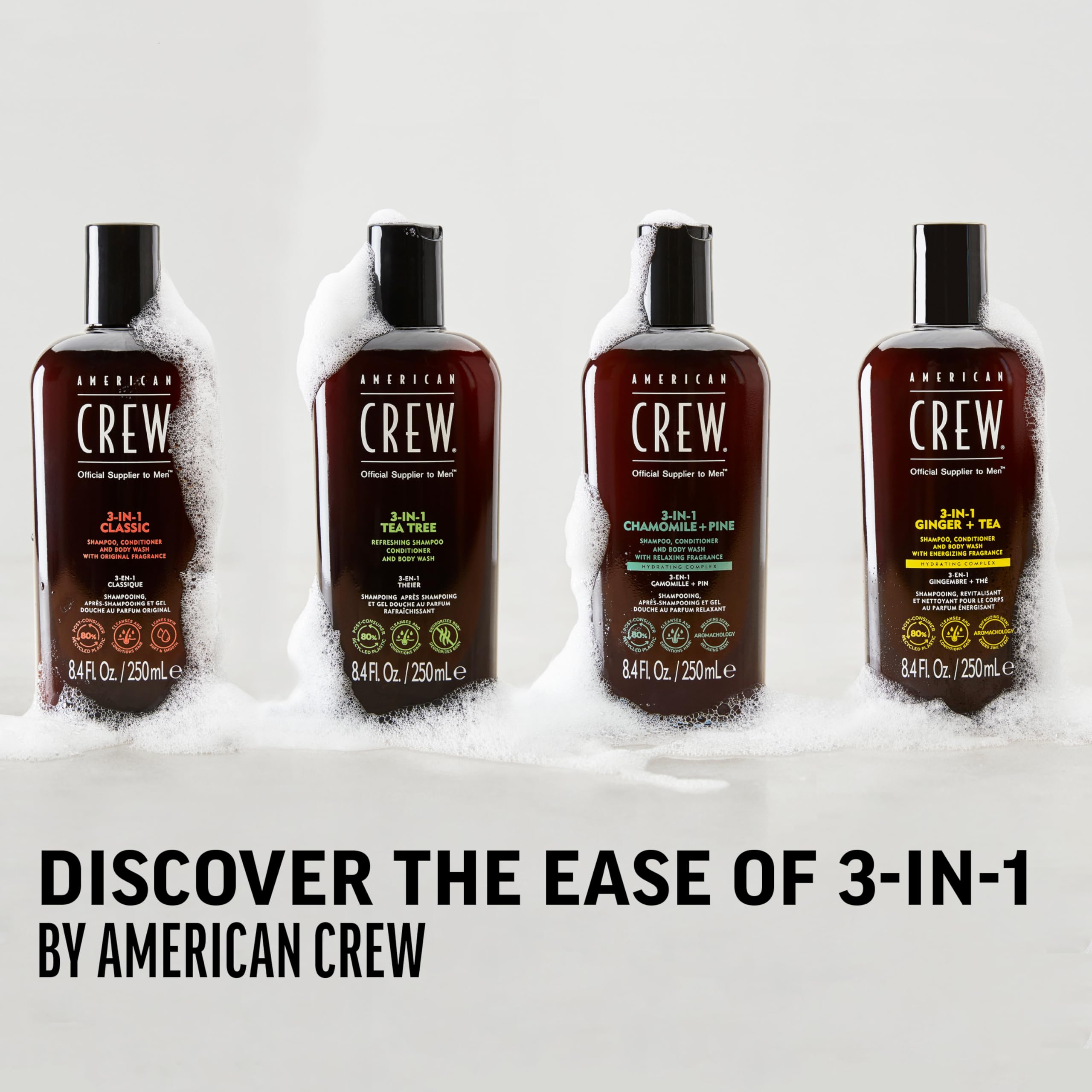 American Crew 3-IN-1 GINGER + TEA Shampoo, Conditioner and Body Wash, 33.8 Fl Oz (Pack of 1)